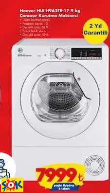 HOOVER HLE H9A2TE-17 9 KG ÇAMAŞIR KURUTMA MAKİNESİ